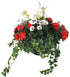 Artificial Red Azalea, White Pansy and Geranium Display in a 12" Round Willow Hanging Basket